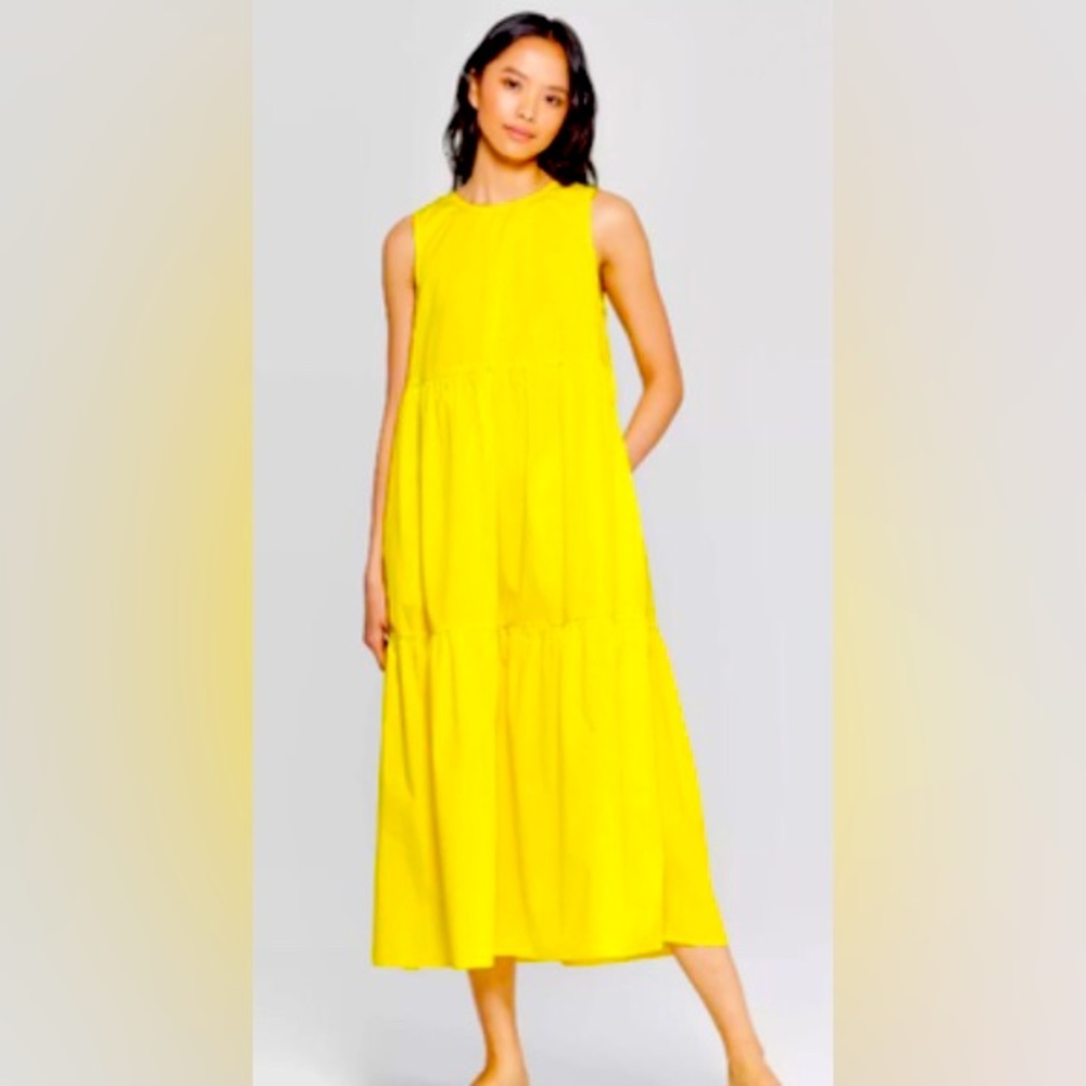 Who What Wear 100% Cotton Sleeveless Tiered Maxi Dress Large Yellow Spring